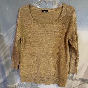 Spence Knits gold/silver scoop neck sweater 3/4 sleeves size L